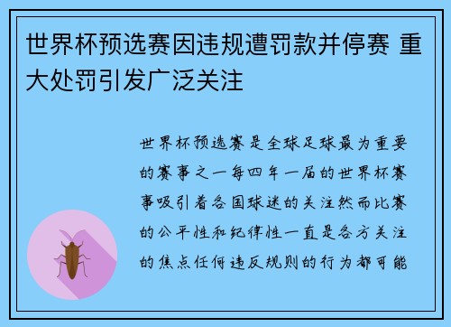 世界杯预选赛因违规遭罚款并停赛 重大处罚引发广泛关注